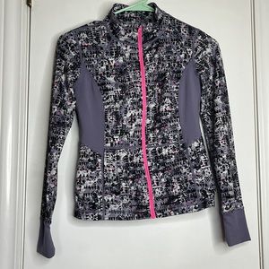 Zella girls athletic warmup jacket, size: L, purple, pink, grey and black.